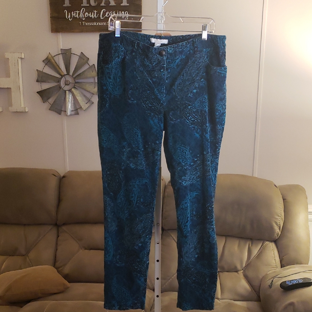 Chico's Teal Patterned Straight Leg Pants Size 2 (12)